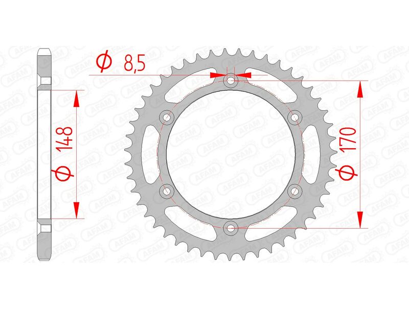 AFAM Steel Standard bakdrev 14501 - 520 i stål med exakta måttspecifikationer. Passar motorcyklar som Suzuki DR och Cagiva T4R.