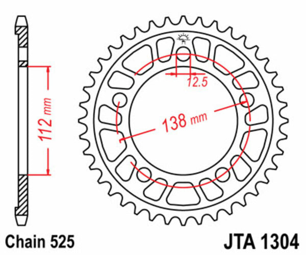 JT Sprockin alumiini Ultra -valo Reaar Sprock 1304 - 525 JTA1304.44