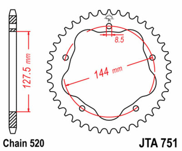 JT Sprockin alumiini Ultra -valon takapohja 751 - 520 - vaatii JT Sprockin takaradan kpreäntä JTA751.38