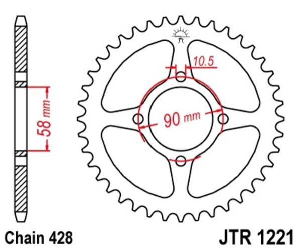 JT Sprockin terässtandardi takarakko 1221 - 428 JTR1221.44