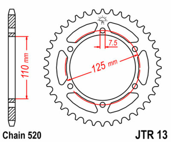 JT Sprock's Steel Standard Rear Sprock 13 - 520 JTR13.39