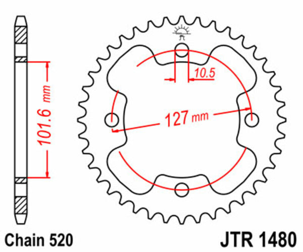 JT Sprockin terässtandardi takarakko 1480 - 520 JTR1480.38