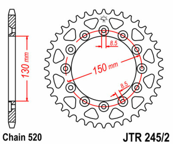 JT Sprockin terässtandardi takarakko 245/2 - 520 JTR245/2,44