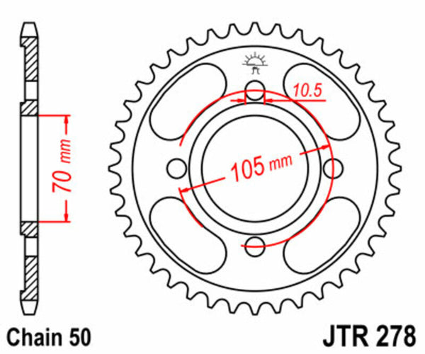 JT Sprockin terässtandardi takarakko 278 - 530 JTR278.36