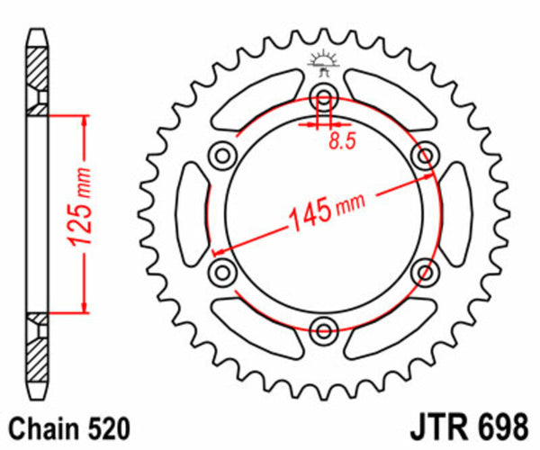 JT Sprockin terässtandardi takarakki 698 - 520 JTR698.44