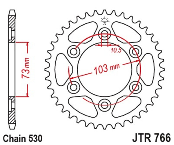 JT Sprockin terässtandardi takarakki 766 - 530 JTR766.43