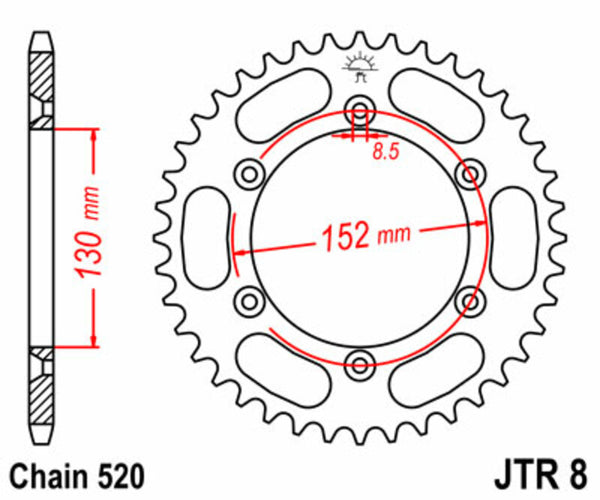 JT Sprockin terässtandardi takarakki 8 - 520 JTR8.48