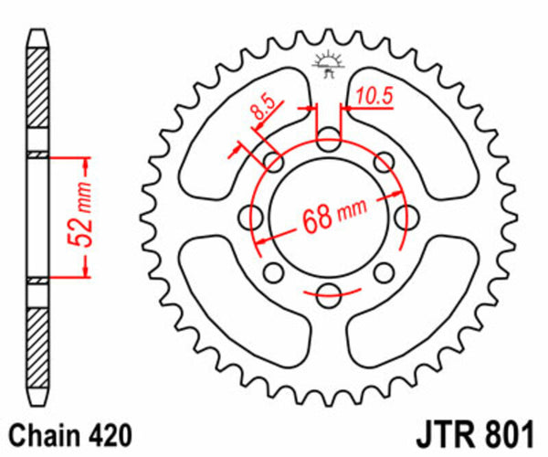 JT Sprockin terässtandardi takarakki 801 - 420 JTR801.38