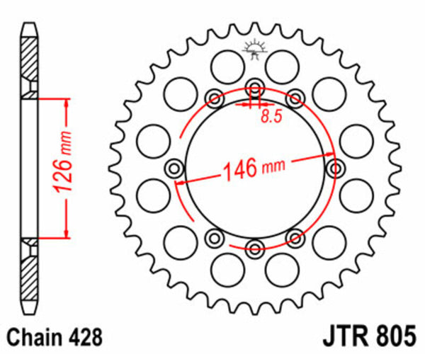 JT Sprockin terässtandardi takarakki 805 - 428 JTR805.50