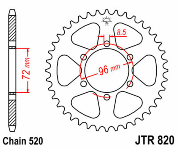 JT Sprockin terässtandardi takarakki 820 - 520 JTR820.42