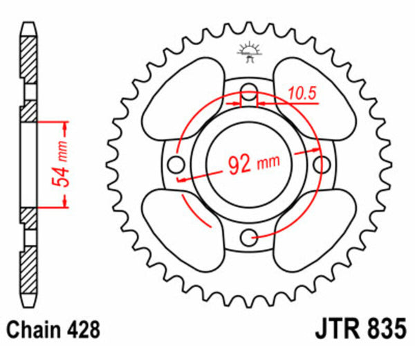 JT Sprockin terässtandardi takarakki 835 - 428 JTR835.45