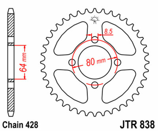JT Sprockin terässtandardi takarakki 838 - 428 JTR838.45