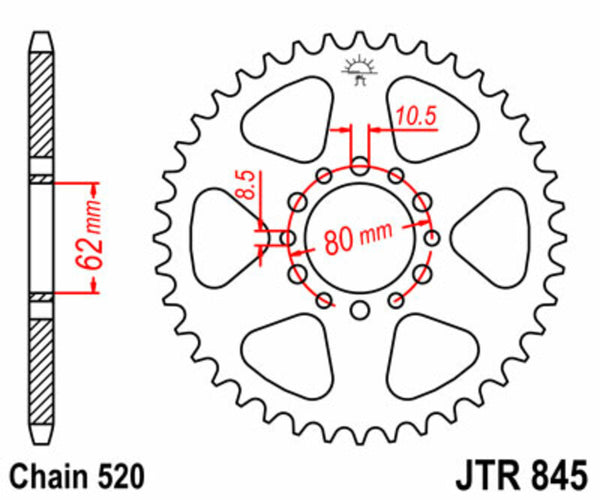 JT Sprock's Steel Standard Rear Sprock 845 - 520 JTR845.45