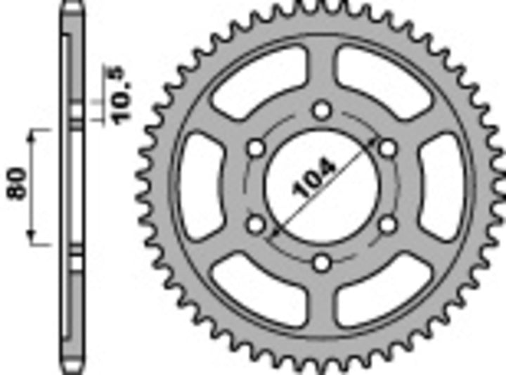 PBR Standard C45 Steel Rear Sprocket 4359 - 525 4359 45 C45 med 45 tänder, 104 mm bultcirkel och 80 mm navhål, reservdel för motorcykelchassi.