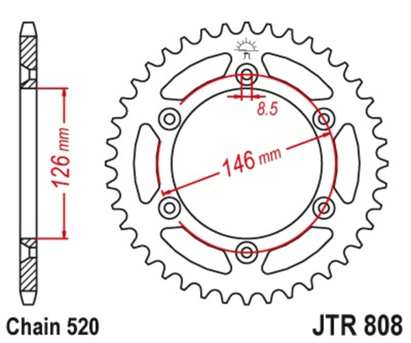 JT Sprockin teräs itsevarainen takapöytä 808 - 520 JTR808.48SC