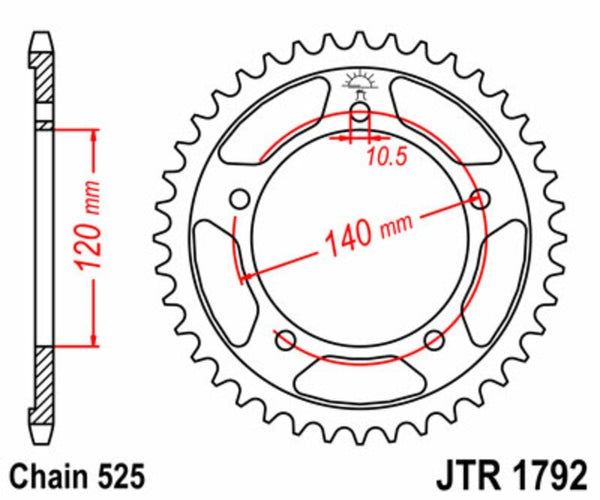 JT Sprockin terässtandardi takarakki 1792 - 525 JTR1792.45