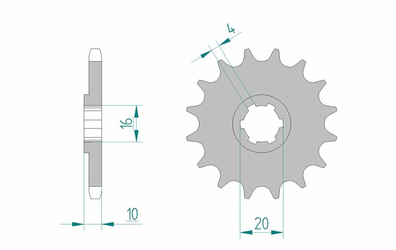 AFAM Steel Standard Framdrev 22205 - 428 för Hyosung och Suzuki motorcyklar. Hållbart stålmaterial med exakt tandprofil för optimal prestanda.