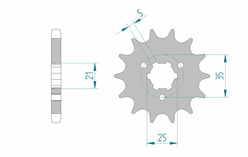 AFAM Steel Standard Framdrev 22502 - 530, stålframdrevsritning med måttspecifikationer. Passar Suzuki GT 380 och GT 750 modeller från 1973-1977.