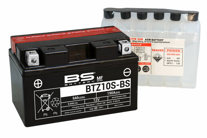 BS BATTERY BATTERY MAINTENANCE FREE WITH ACID Pack - BTZ10S -B