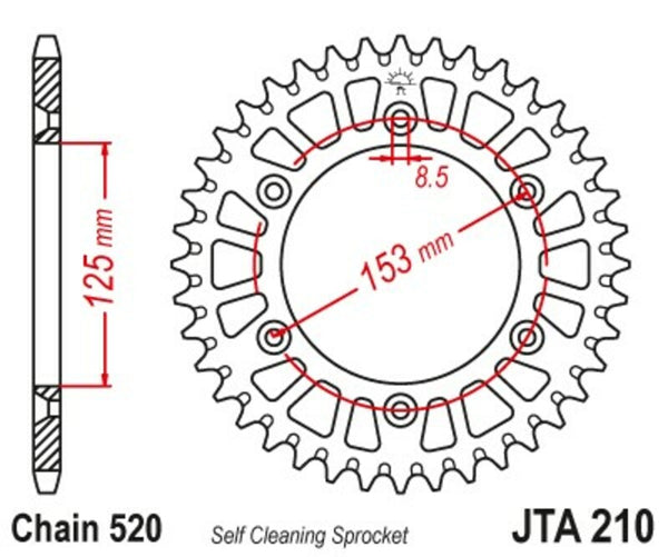 JT Sprockin alumiini Ultra-Light itsepuhdistuu takapöytä 210-520 JTA210.49BLK