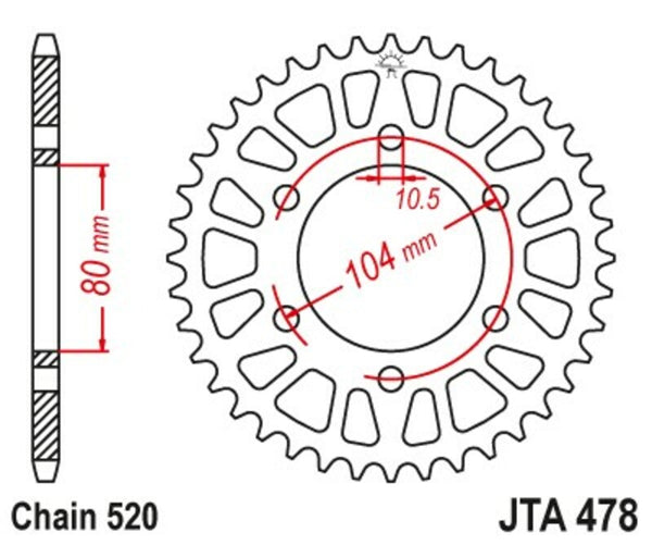 JT Sprockin alumiini Ultra-Light itsepuhdistuu takapöytä 478-520 JTA478.43BLK