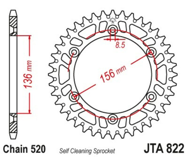 JT Sprock's aluminum Ultra-Light self-cleaning rear sprocket 822-520 JTA822.51BLK