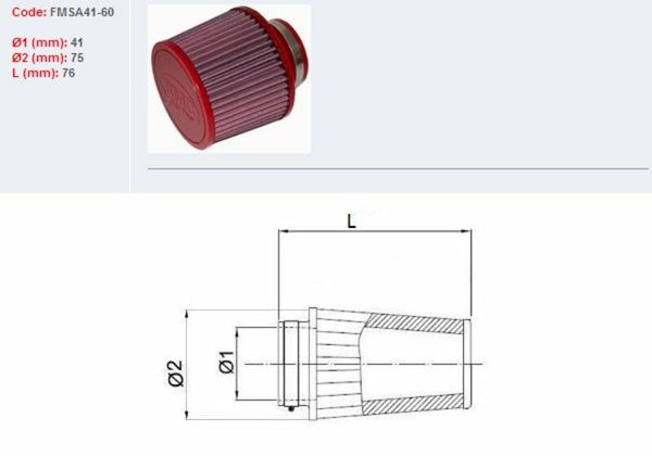 BMC Air -suodatin kapeneva Ø41mm-FMSA41-60 FMSA41-60