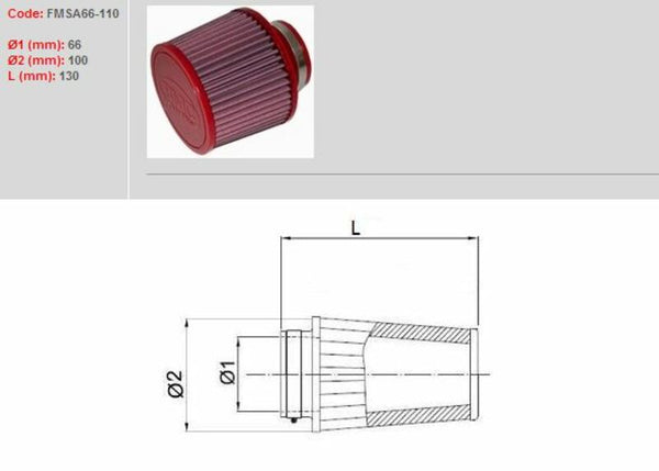 BMC Ilmansuodatin suppilo Ø66mm - FMSA66-110 FMSA66-110 