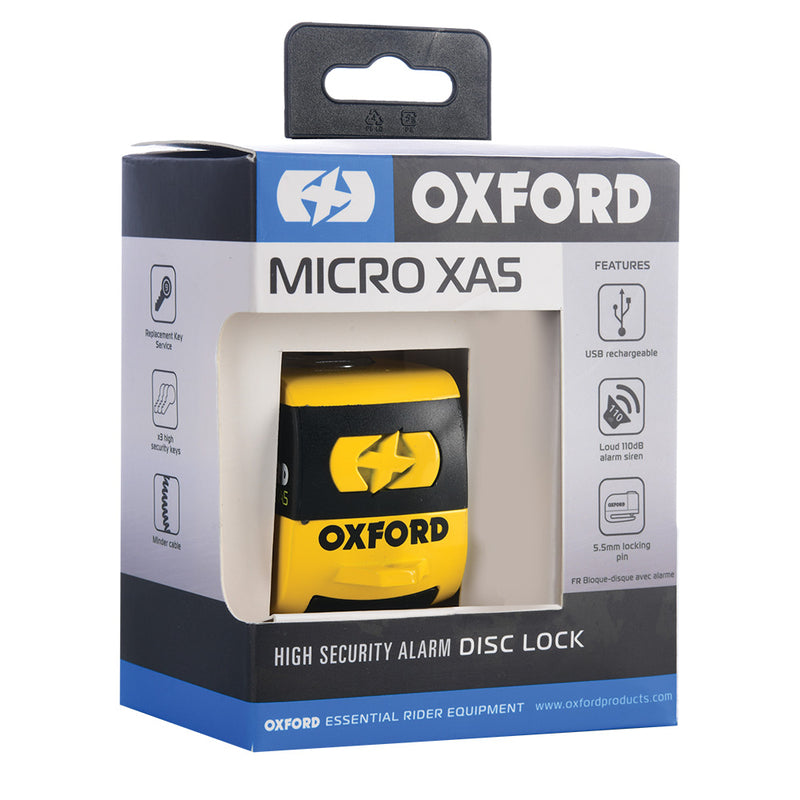 Oxford Micro XA5 Alarm Disc Lock - Yellow & Black LK213