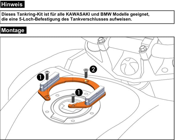 Säiliörengaslukko-IT 5-reikä. Vastapuolinen säiliöpussi Kawasaki/BMW F 650