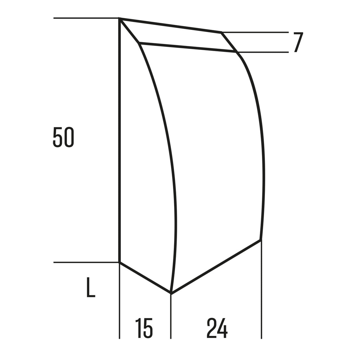 Måttskiss för Held ryggsäck Allround vattenavvisande i storlek L, med höjd 50 cm, bredd 24 cm och djup 15 cm.