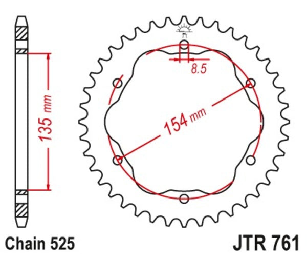 JT Sprockin terässtandardi takarakki 761 - 525 - vaatii JT Sprockin takakala -kantoaaltoa JTR761.41