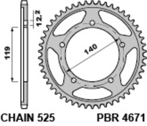 PBR Standard C45 Steel rear Sprock 4671 - 525 4671 46 C45
