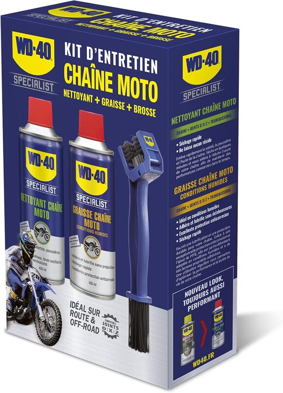 WD -40 -erikoistunut moottoripyöräketjun huoltopakkaus - 2x Spray 400ml 33841/122