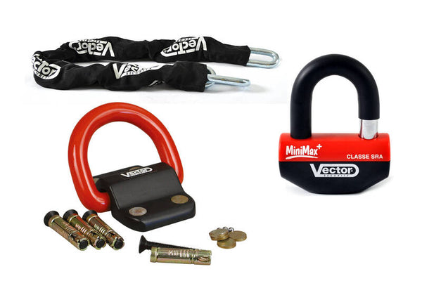 Vektori anti -Theft Kit - minimax + levyjarrulukko Ø16mm + ketju Ø13mm / 1,3m + kiinnitysankkuri Ø22mm
