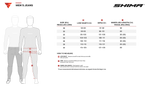 Storlekstabell för Shima Kevlar Mc-Byxor Rider Svart med mått och passformsguide. Hjälper till att välja rätt storlek för optimal komfort.