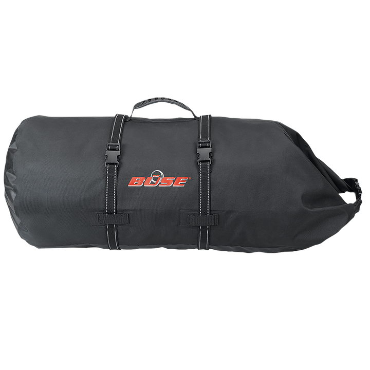 Vattentät Buse Drybag Roll i svart, tillgänglig i 30L eller 60L, idealisk för motorcykelresor och säker lastförvaring.