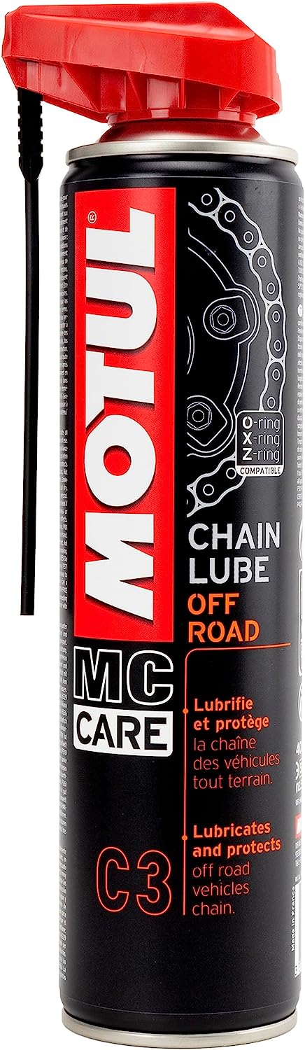 Motul Chainlube Off Road C3 400 ml smörjmedel för terrängfordonskedjor, kompatibel med O-ring och X-ring, förlänger kedjans livslängd.