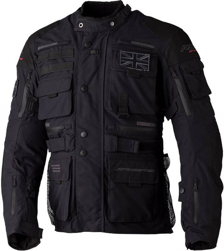 RST Textil Mc-Jacka Ambush Svart med flera fickor och justerbara remmar, designad för motorcyklister. Finns i storlekar från S till 5XL.