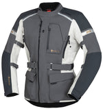 iXS Gore-Tex® laminerad textil MC-jacka Master-GTX 2.0 i grått med vit och mörkgrå design. Vattentät och ventilerad motorcykeljacka med justerbar passform.