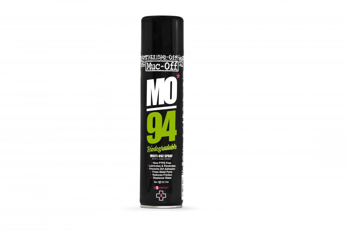 Muc-Off Biologiskt Nedbrytbar Multi Use Spray MO-94 400ml med svart förpackning och grön text, idealisk för fordonsunderhåll och rengöring.